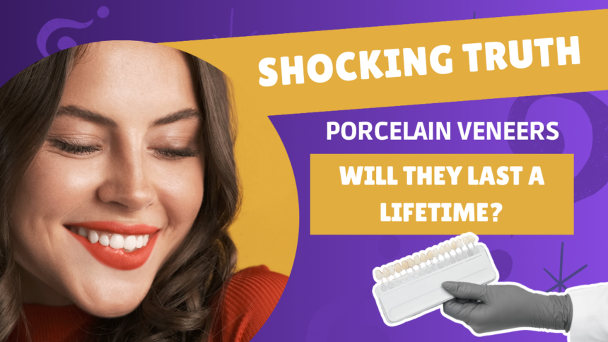 A captivating thumbnail image for the blog titled "Longevity of Porcelain Veneers" featuring a close-up of porcelain veneers.