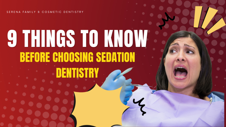 An anxious woman at the dentist's office, representing the topic of choosing sedation dentistry