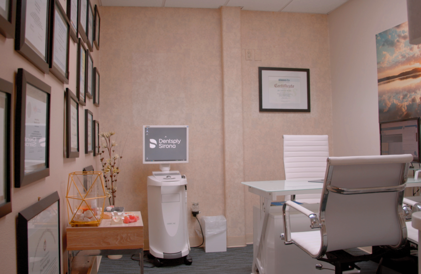 A photograph showcasing Dr. Kurt's personal office at Serena Family & Cosmetic Dentistry, adorned with his certifications and achievements.