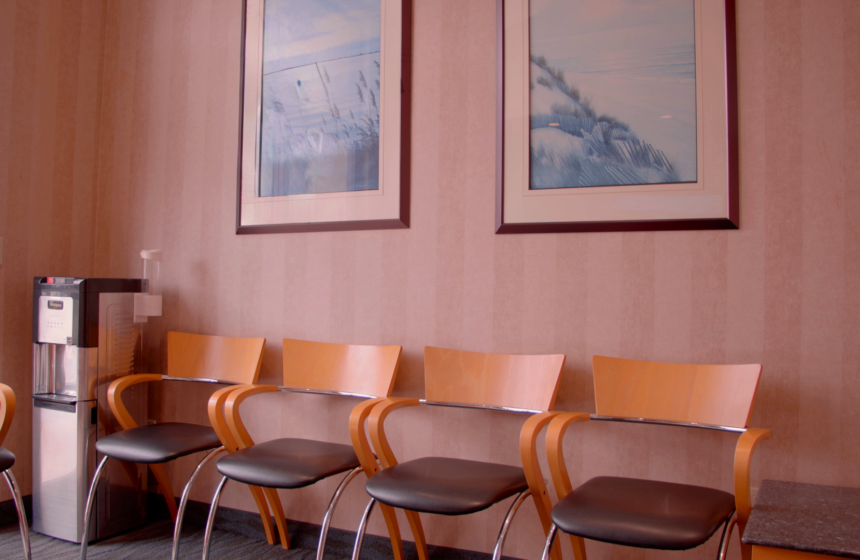 A photograph showcasing the elegant waiting room at Serena Family & Cosmetic Dentistry, designed for comfort and relaxation.