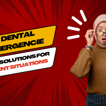 A thumbnail image for a blog post on Dental Emergencies, featuring a surprised woman against a red background with a comic book-style effect.