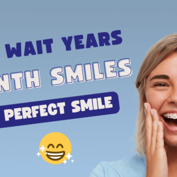 An eye-catching thumbnail featuring a woman with blue Six Month Smiles braces.