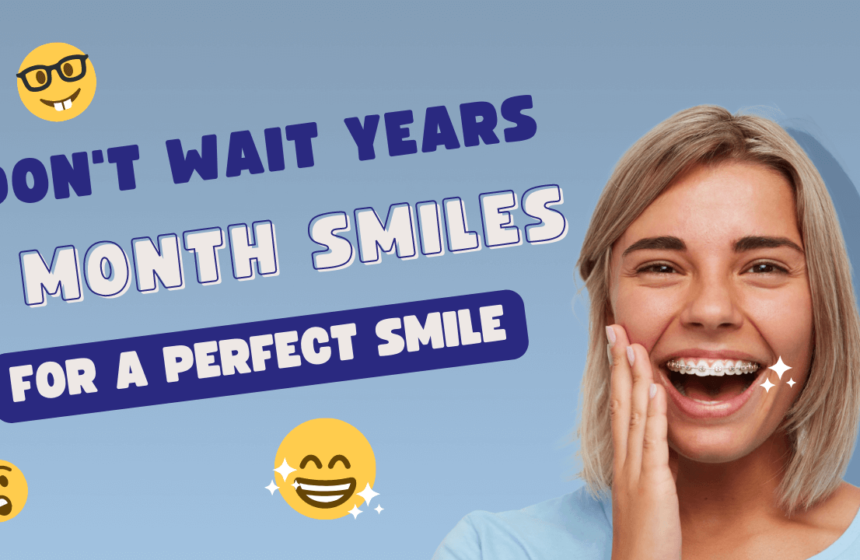 An eye-catching thumbnail featuring a woman with blue Six Month Smiles braces.