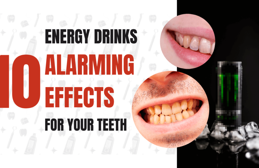 An energy drink can and a set of teeth